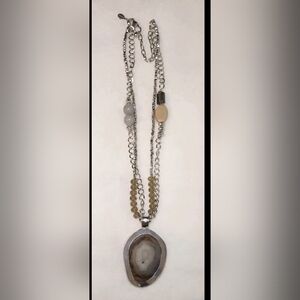 2 Vintage Chicos Necklaces 1 Silverstone,2 Layered  Chains  And Clear Beads  An